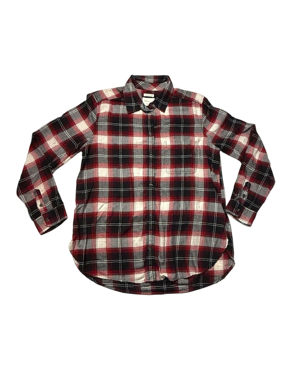 American Eagle red  and Black Plaid Button-Down Flannel Shirt